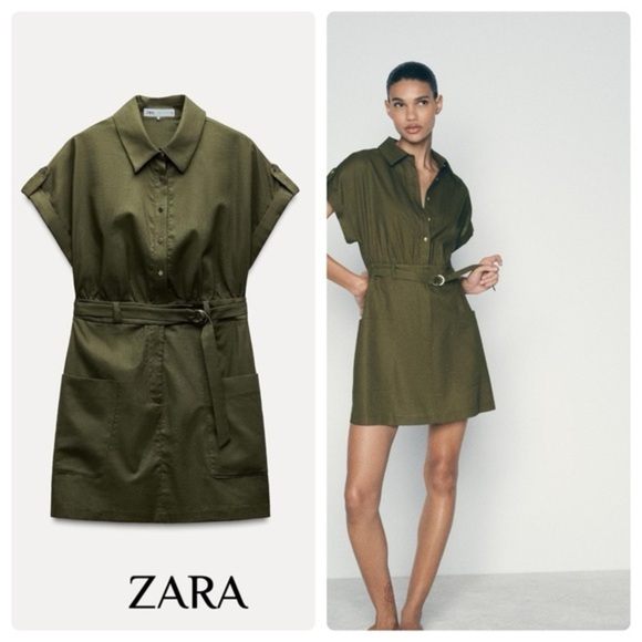 ZARA LINEN BLEND MINI SHIRTDRESS - Picture 1 of 2